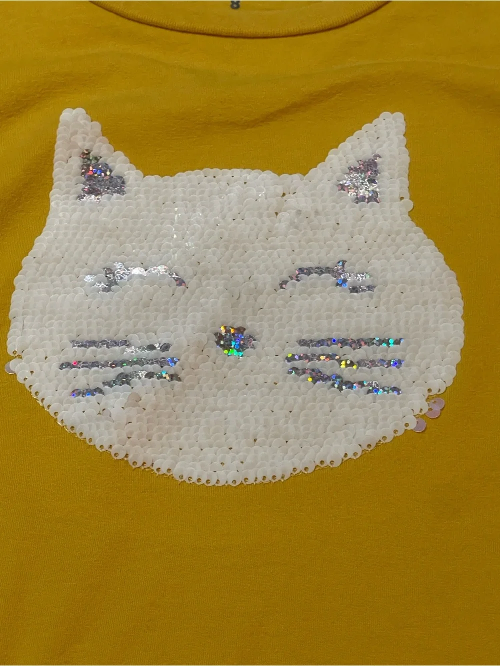 Carter's Yellow Long-Sleeve Sequin Cat Top